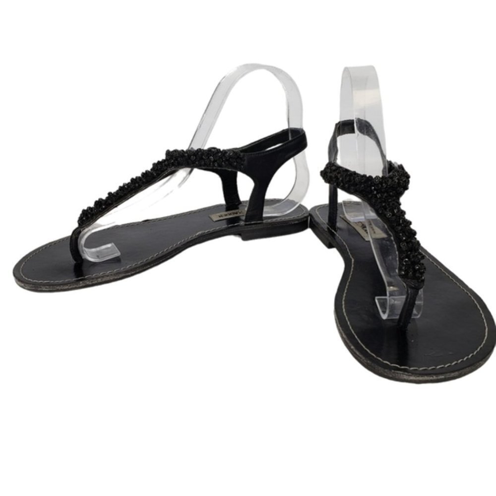 Steve Madden Black Flat Sandal Encrusted Y Strap Size 7.5